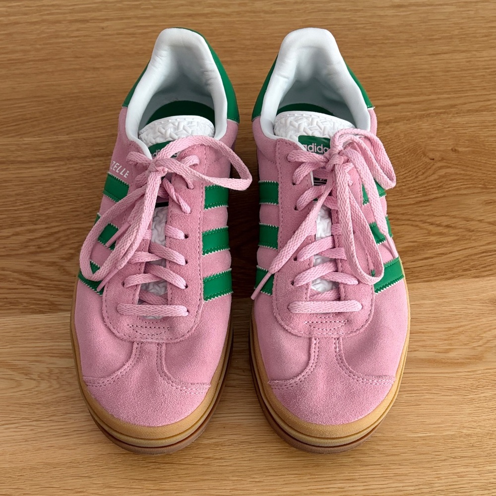 Adidas Women's Pink and Green Suede Sneakers